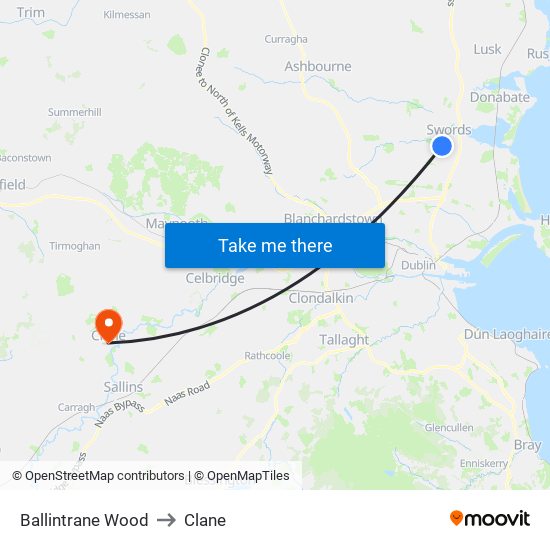 Ballintrane Wood to Clane map