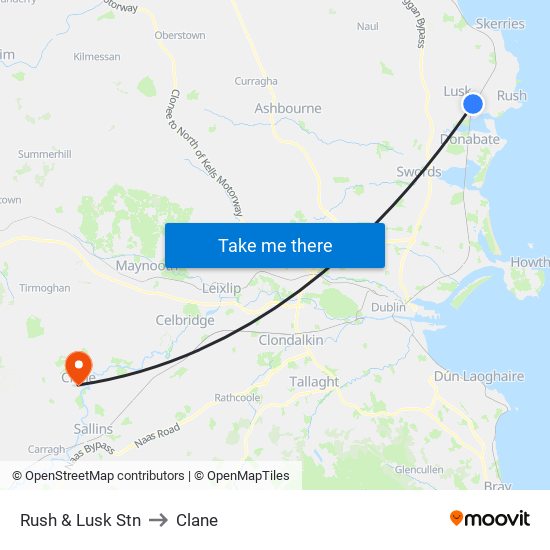 Rush & Lusk Stn to Clane map