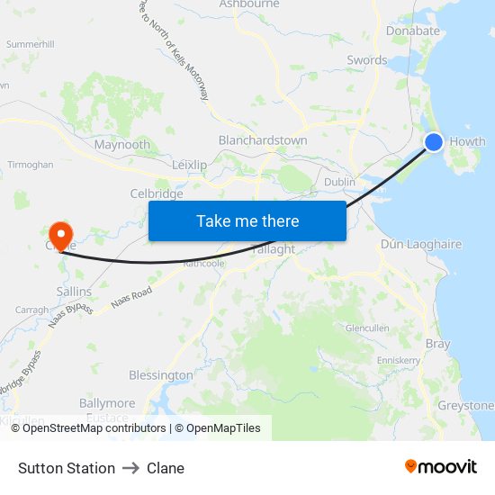 Sutton Station to Clane map