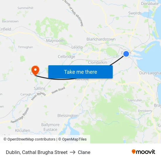Dublin, Cathal Brugha Street to Clane map