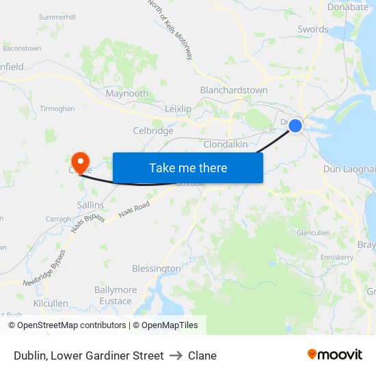 Dublin, Lower Gardiner Street to Clane map