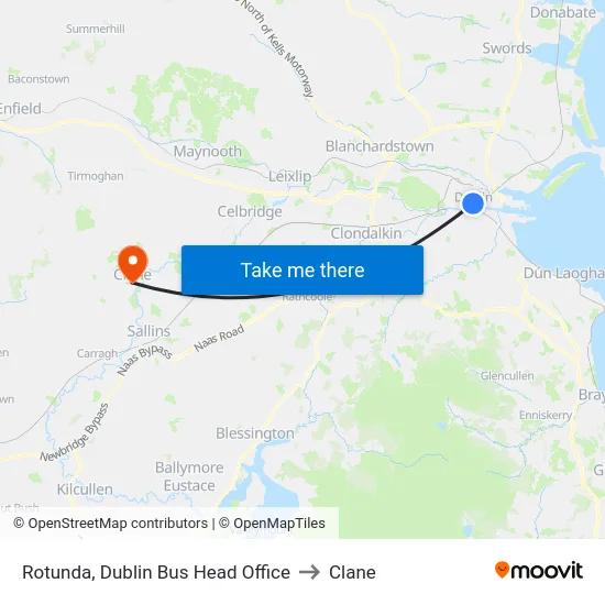 Rotunda, Dublin Bus Head Office to Clane map