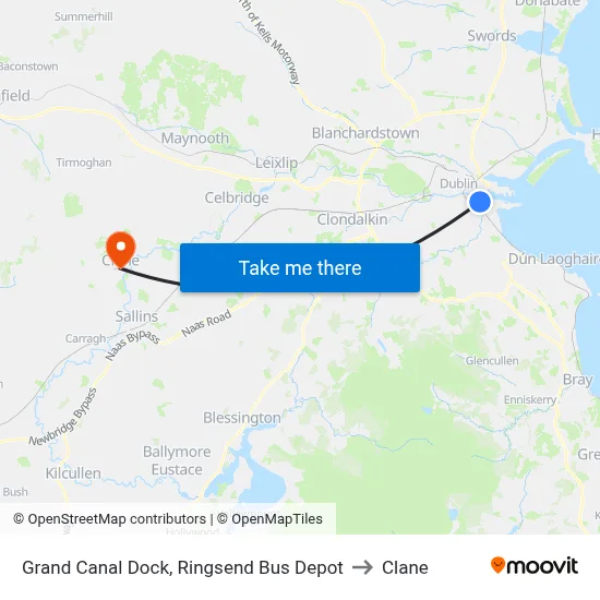 Grand Canal Dock, Ringsend Bus Depot to Clane map