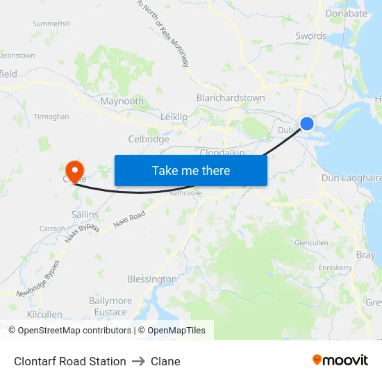 Clontarf Road Station to Clane map