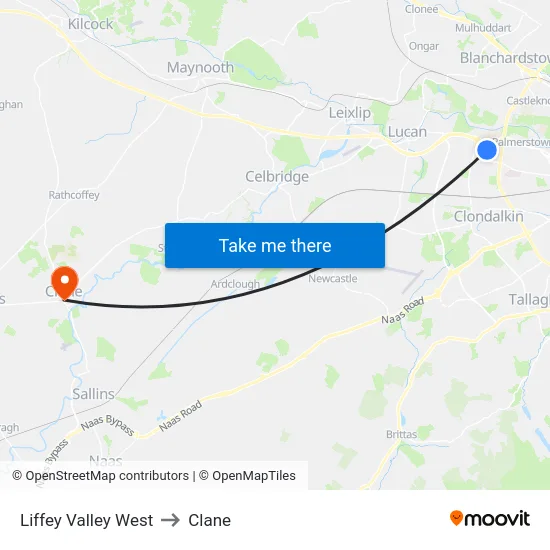 Liffey Valley West to Clane map