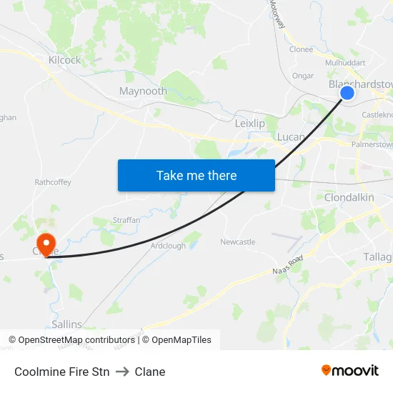 Coolmine Fire Stn to Clane map