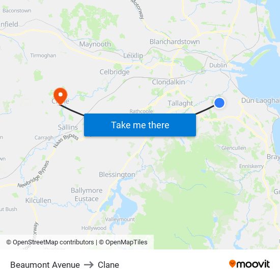 Beaumont Avenue to Clane map