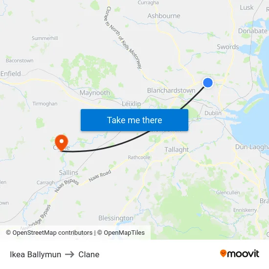 Ikea Ballymun to Clane map