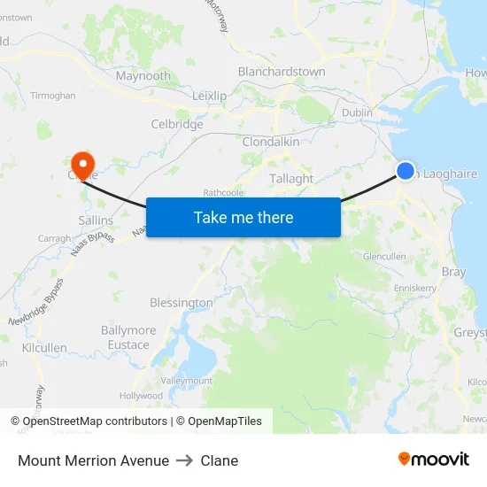 Mount Merrion Avenue to Clane map