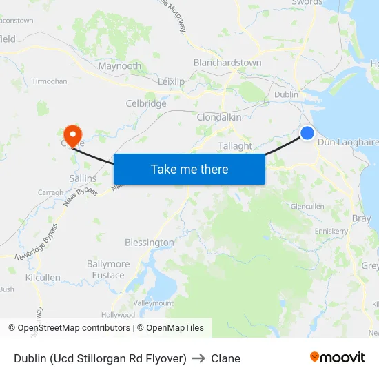 Dublin (Ucd Stillorgan Rd Flyover) to Clane map