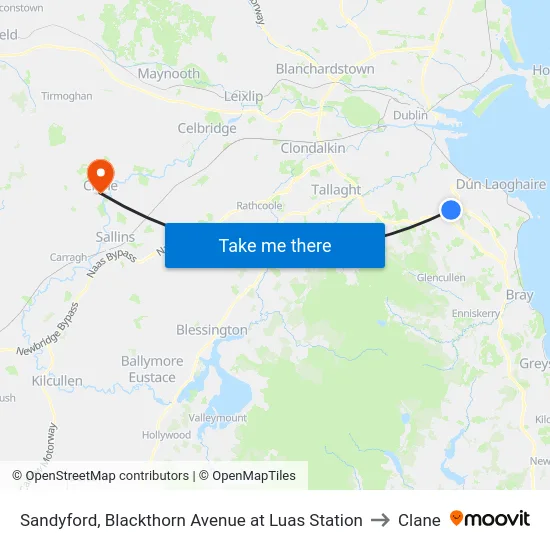 Sandyford, Blackthorn Avenue at Luas Station to Clane map