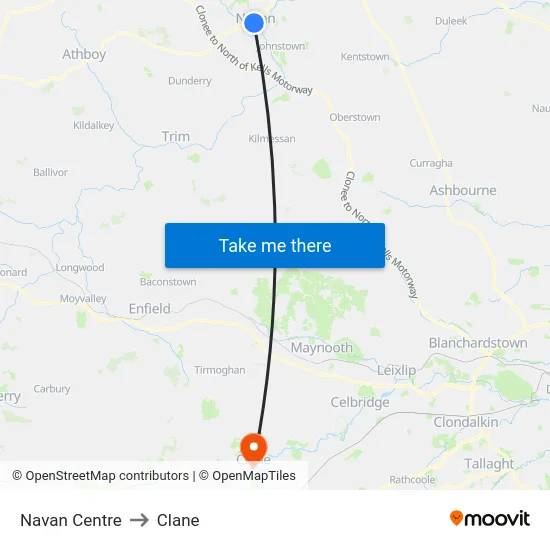 Navan Centre to Clane map