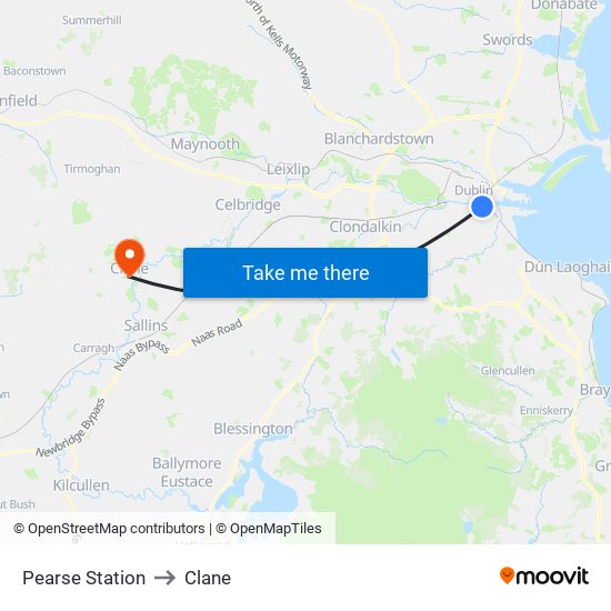 Pearse Station to Clane map