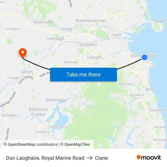 Dun Laoghaire, Royal Marine Road to Clane map