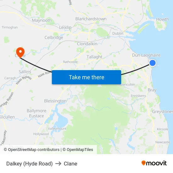 Dalkey (Hyde Road) to Clane map