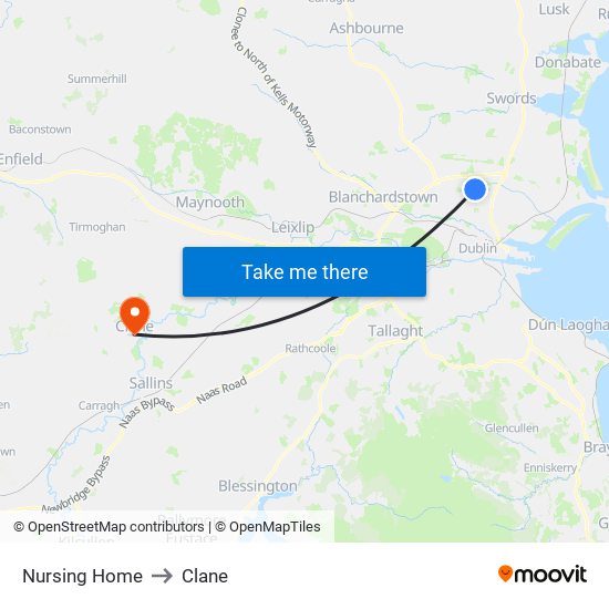 Nursing Home to Clane map