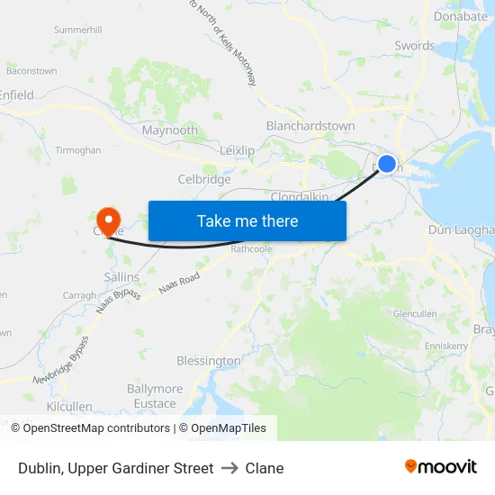 Dublin, Upper Gardiner Street to Clane map