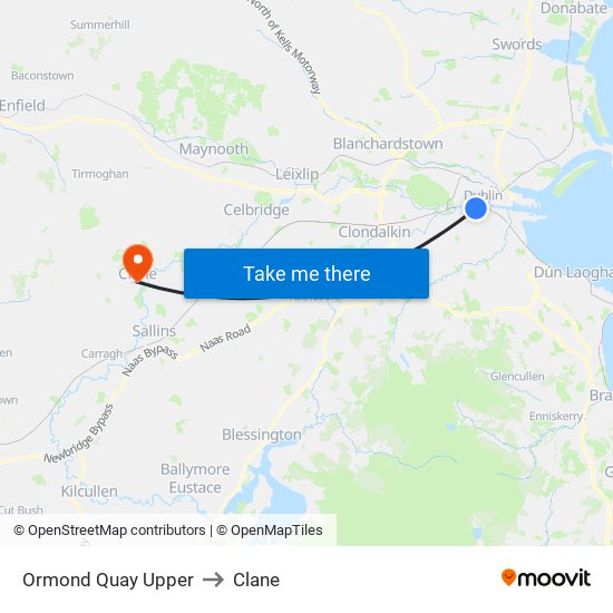 Ormond Quay Upper to Clane map