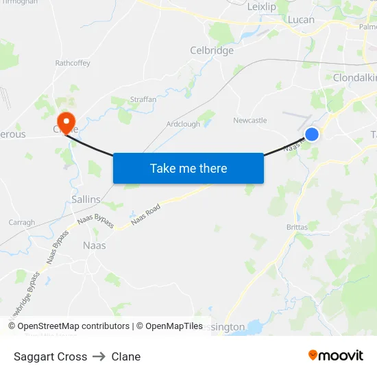 Saggart Cross to Clane map