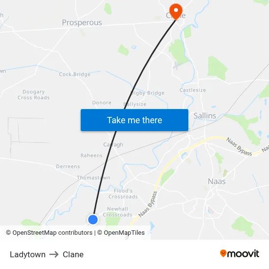 Ladytown to Clane map
