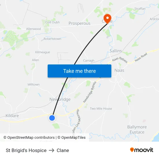St Brigid's Hospice to Clane map