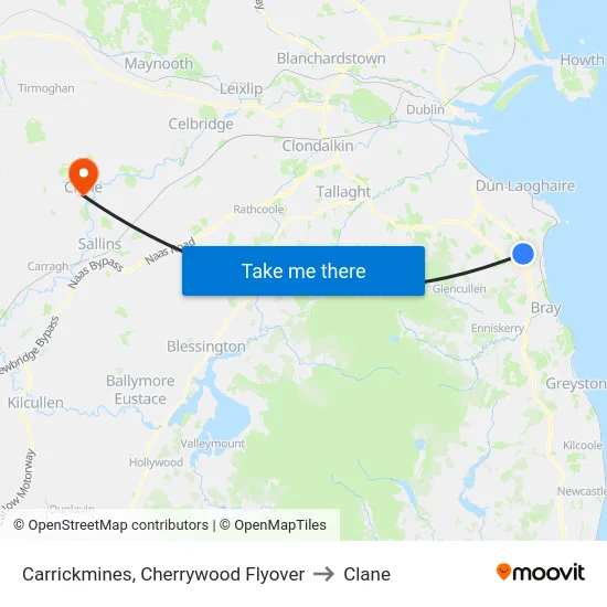 Carrickmines, Cherrywood Flyover to Clane map