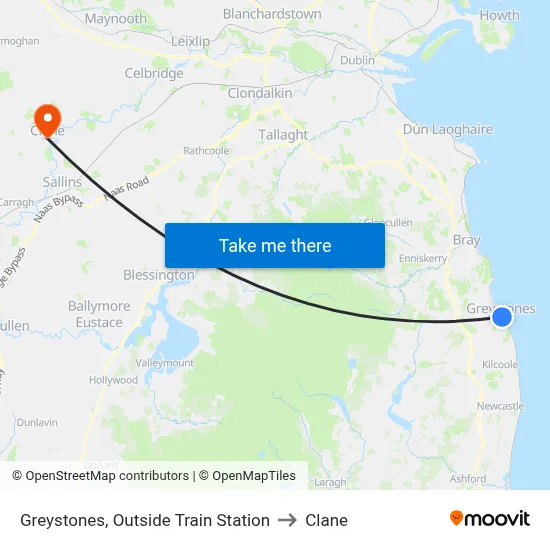 Greystones, Outside Train Station to Clane map