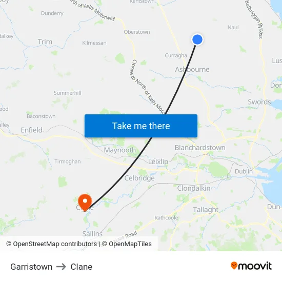 Garristown to Clane map