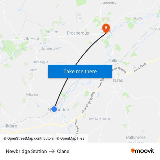 Newbridge Station to Clane map