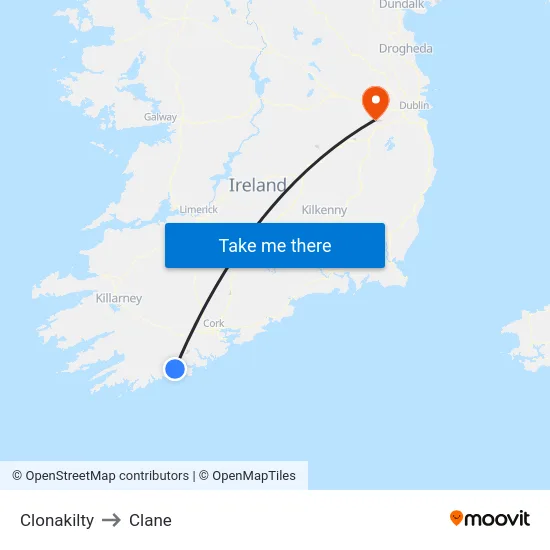 Clonakilty to Clane map