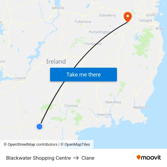 Blackwater Shopping Centre to Clane map