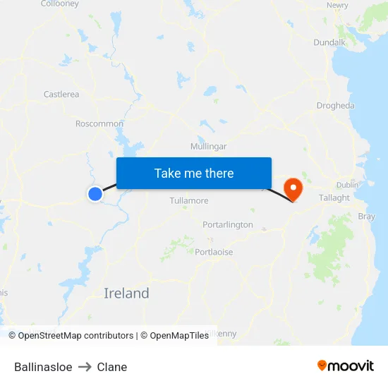 Ballinasloe to Clane map
