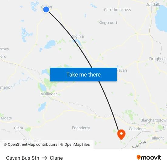 Cavan Bus Stn to Clane map