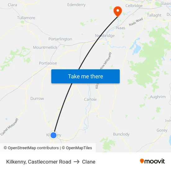 Kilkenny, Castlecomer Road to Clane map