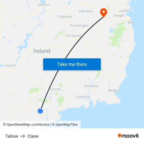 Tallow to Clane map