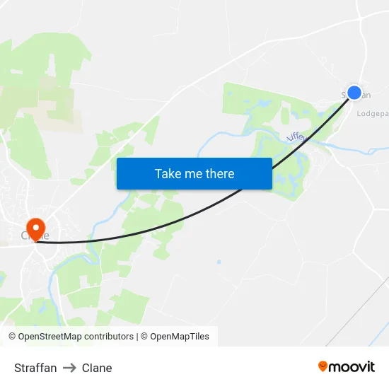 Straffan to Clane map