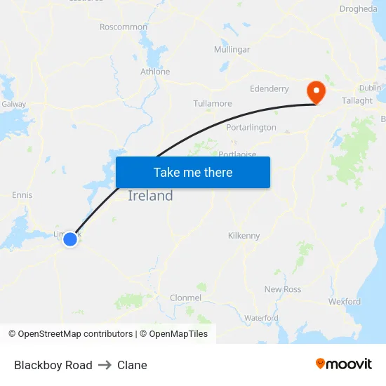 Blackboy Road to Clane map