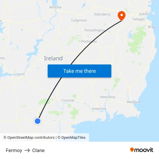 Fermoy to Clane map