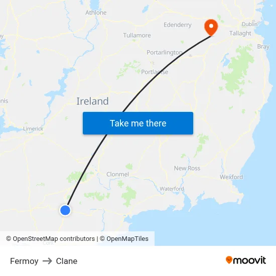Fermoy to Clane map