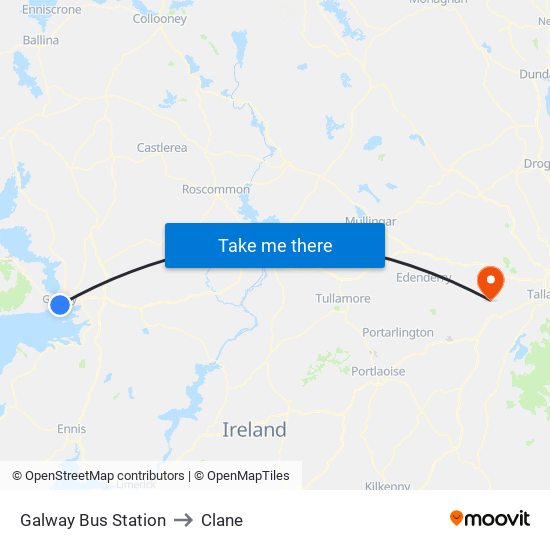 Galway Bus Station to Clane map