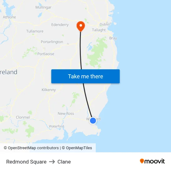Redmond Square to Clane map