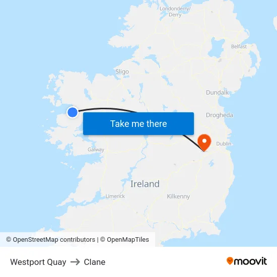 Westport Quay to Clane map