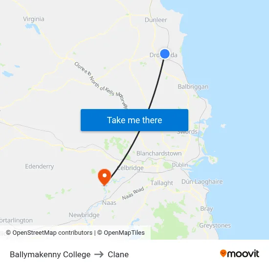 Ballymakenny College to Clane map