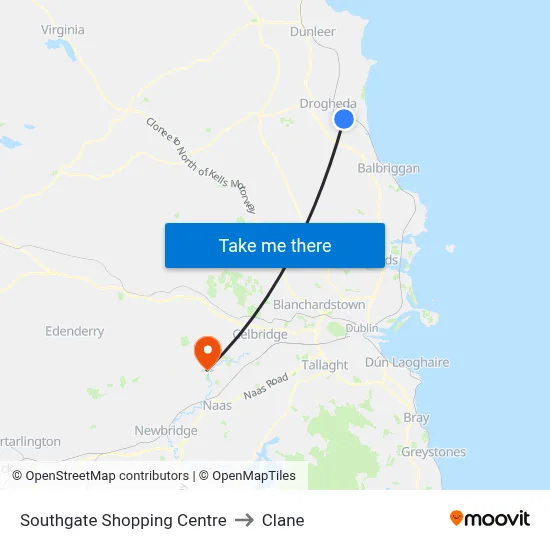 Southgate Shopping Centre to Clane map