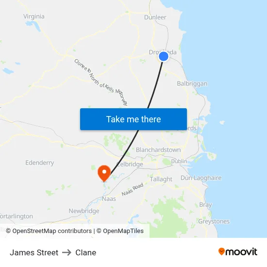James Street to Clane map