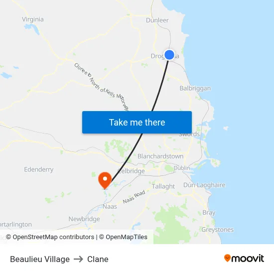 Beaulieu Village to Clane map