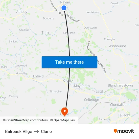 Balreask Vllge to Clane map