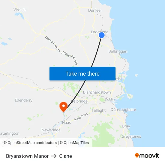 Bryanstown Manor to Clane map