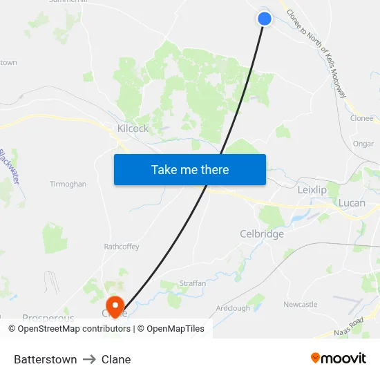 Batterstown to Clane map