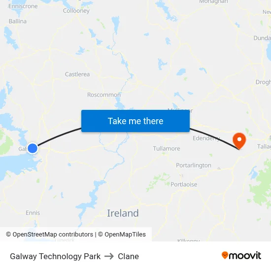 Galway Technology Park to Clane map